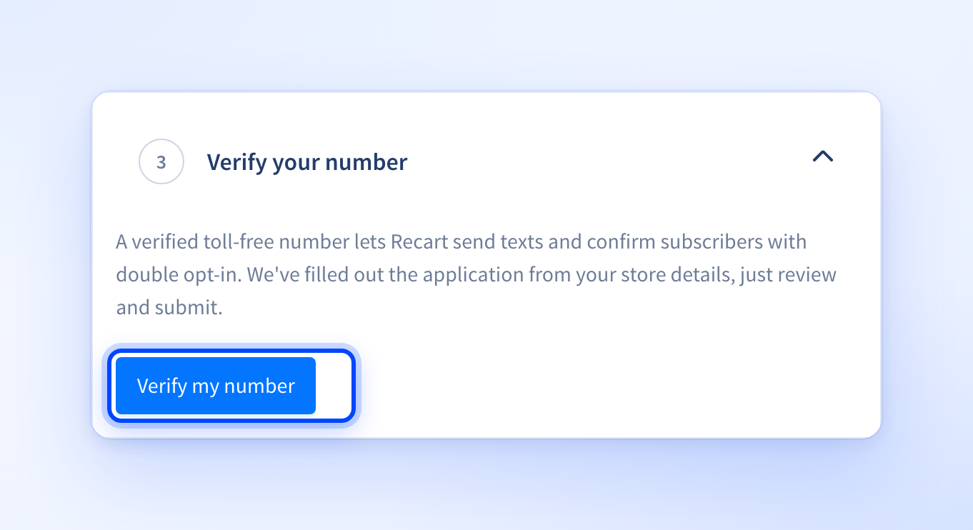 Verify your number step with the Verify my number button