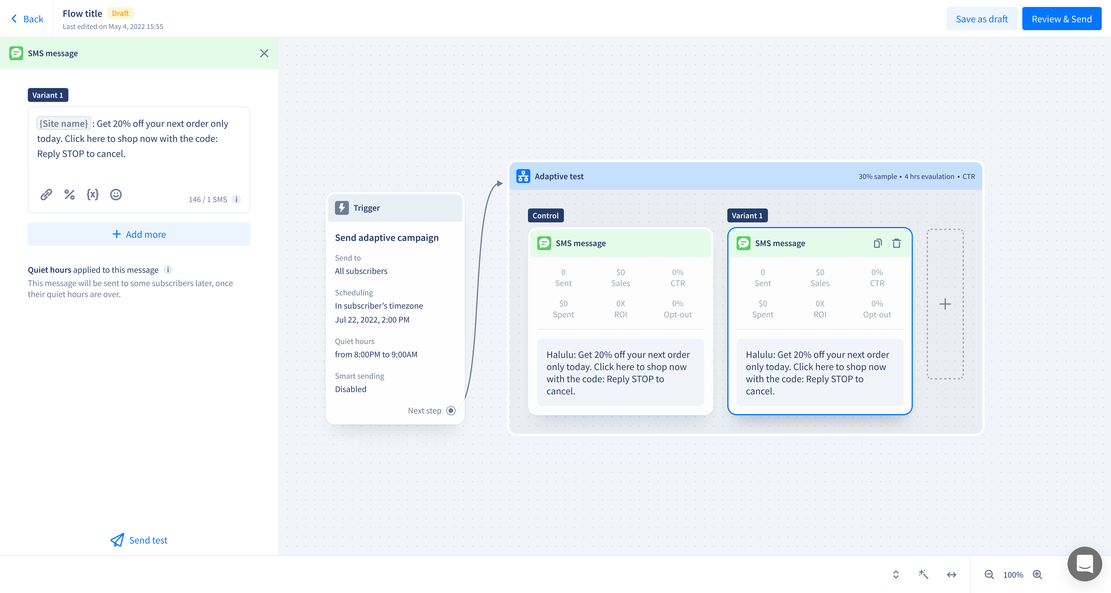 Writing a variant message in an Adaptive campaign