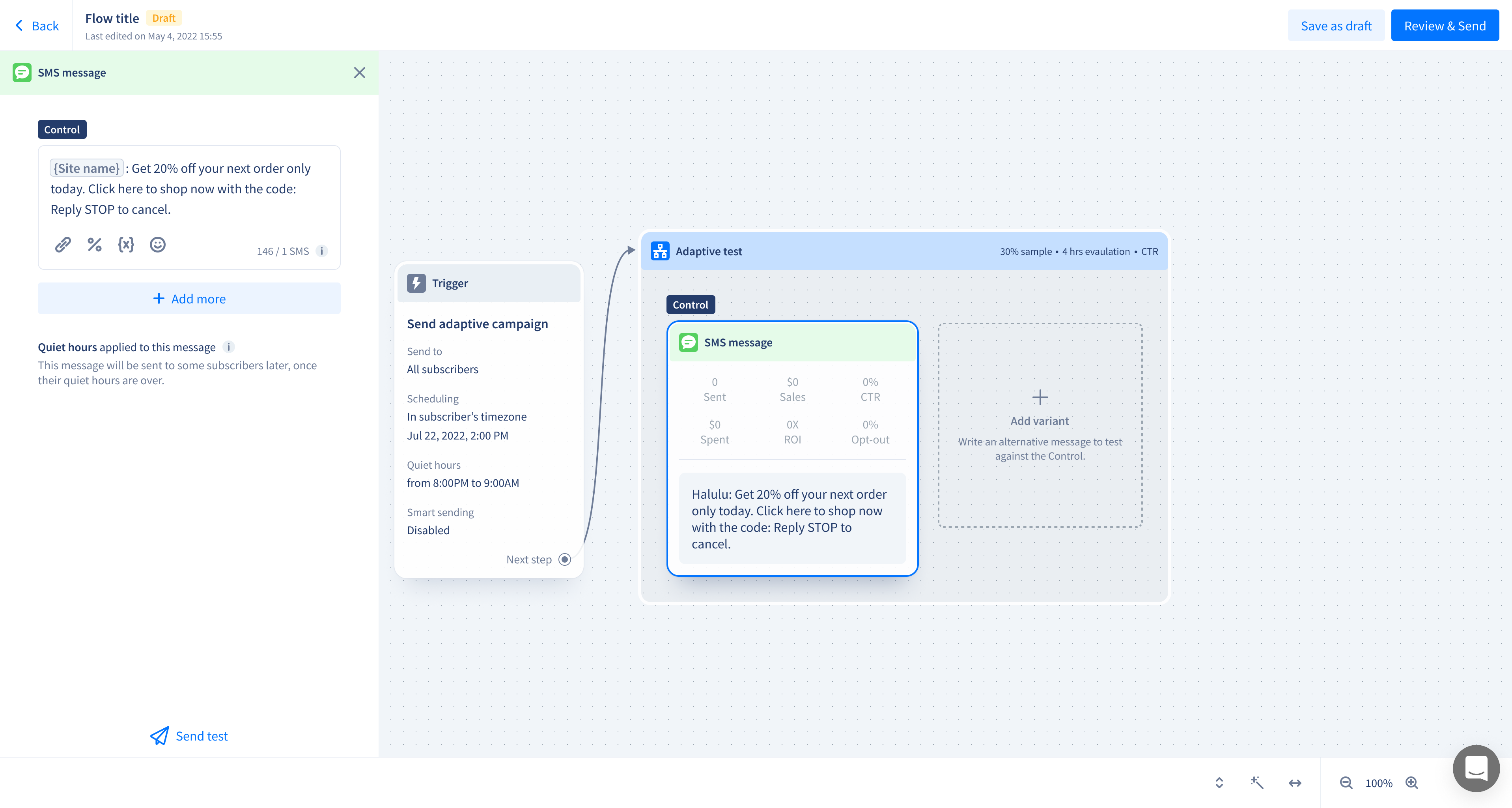 Writing the Control message in an Adaptive campaign